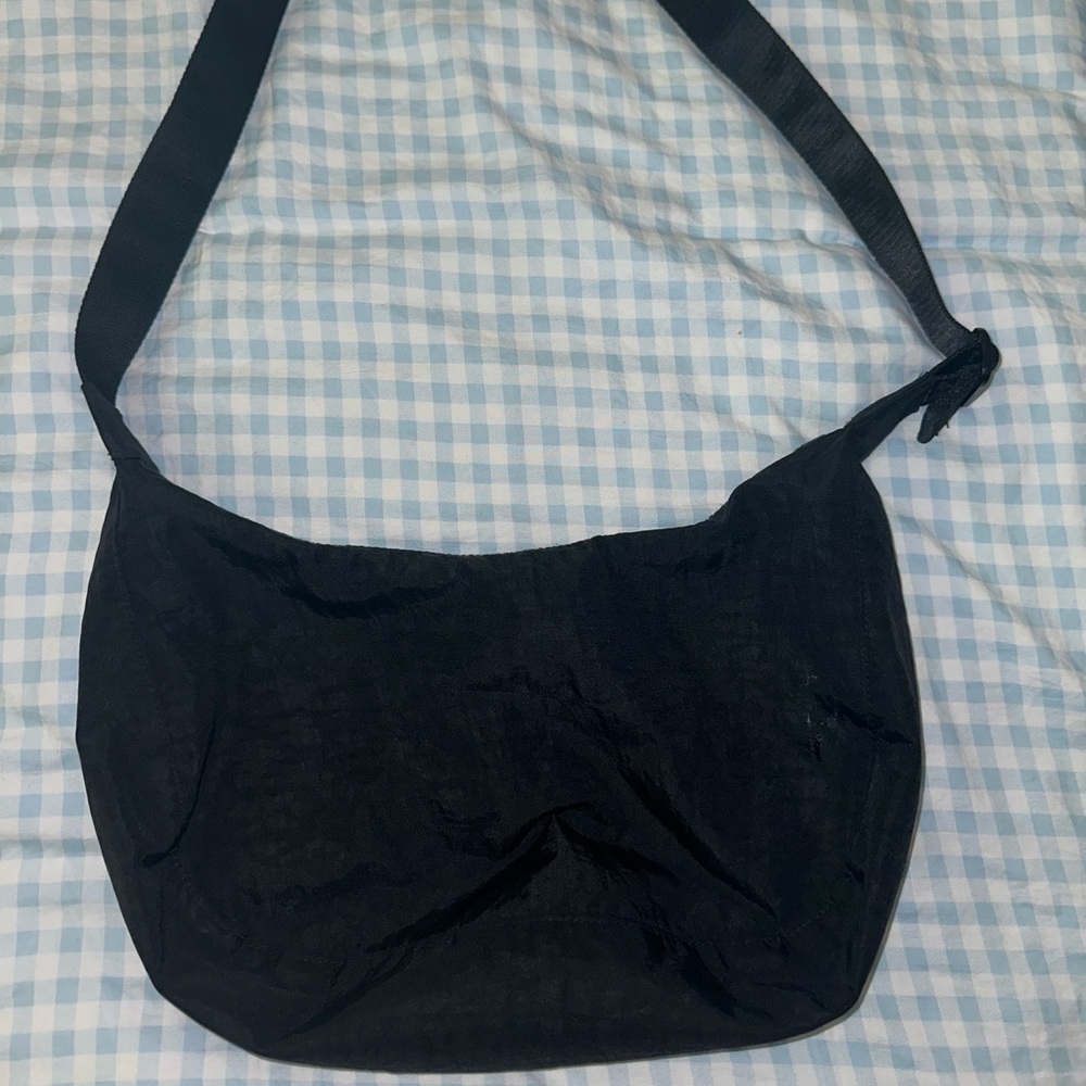 Black Medium Nylon Crescent Bag regular strap 37.5”